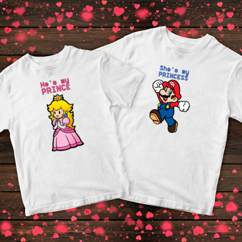 Парні футболки з принтом - Маріо та Принцеса