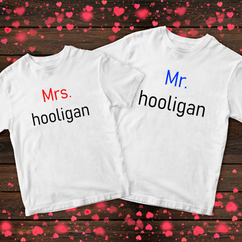 Парні футболки з принтом - Mrs/Mr hooligan