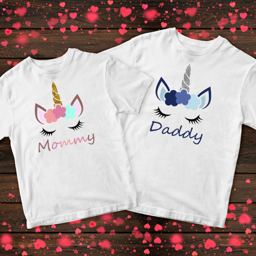 Парні футболки з принтом - Unicorn Daddy/Mommy