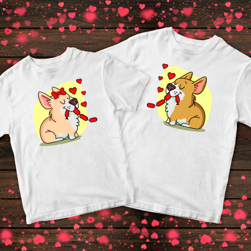Парні футболки з принтом - Собаки с сосисками