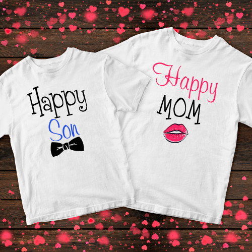 Парні футболки з принтом - Happy mom/Happy son