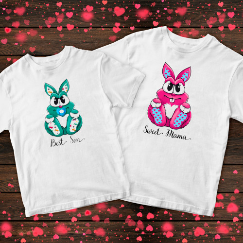 Парні футболки з принтом - Мама і син кролики