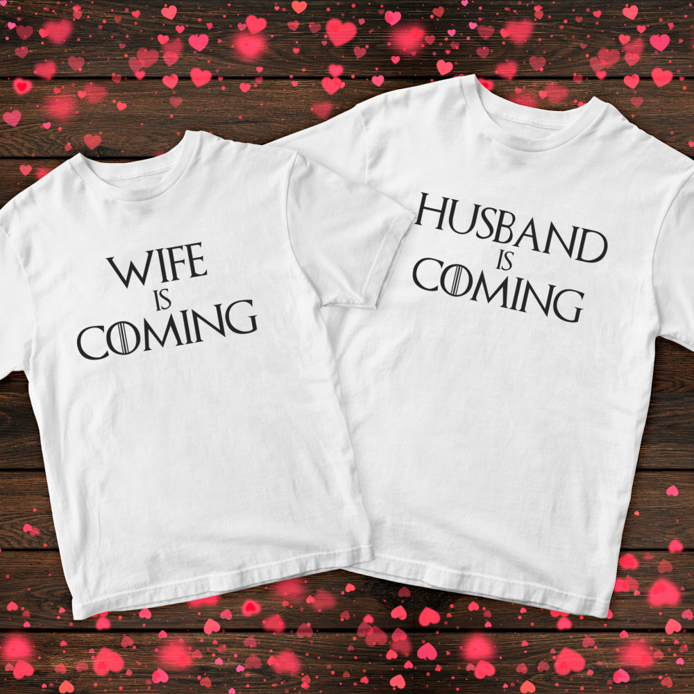 Парні футболки з принтом - Husband/Wife is coming