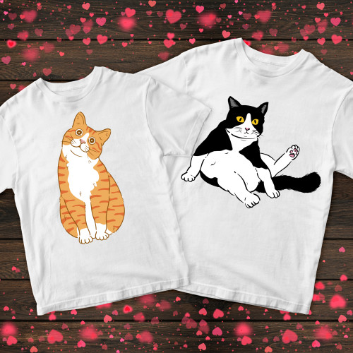 Парні футболки з принтом - Гравці коти