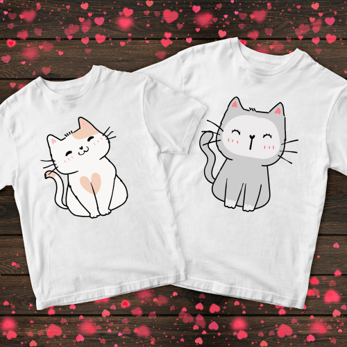Парні футболки з принтом - Товстенькі котики