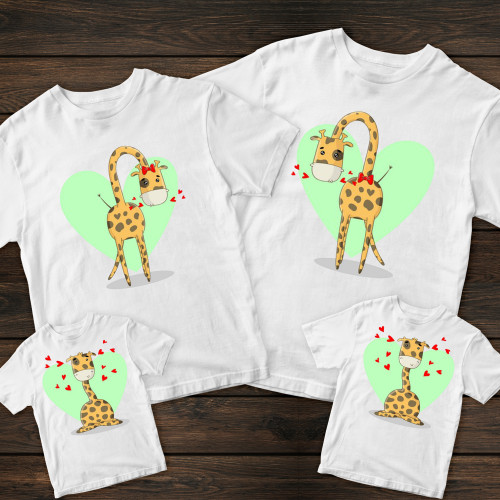 Сімейні футболки з принтом - Сім'я жирафів