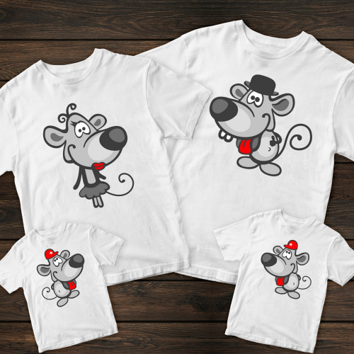 Сімейні футболки з принтом - Сім'я мишей