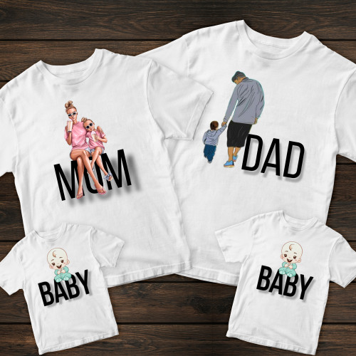 Сімейні футболки з принтом - Мама, тато, дитина