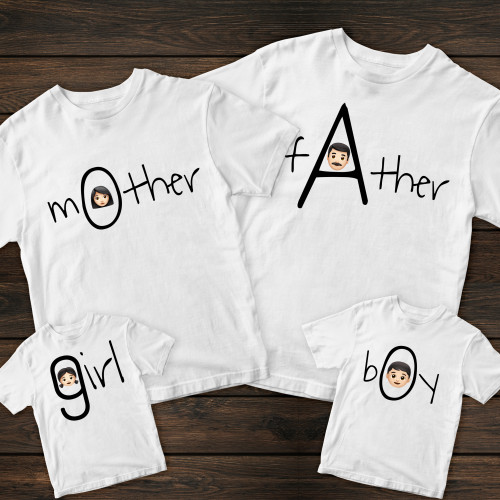Сімейні футболки з принтом - Father/Mother/Girl/Boy