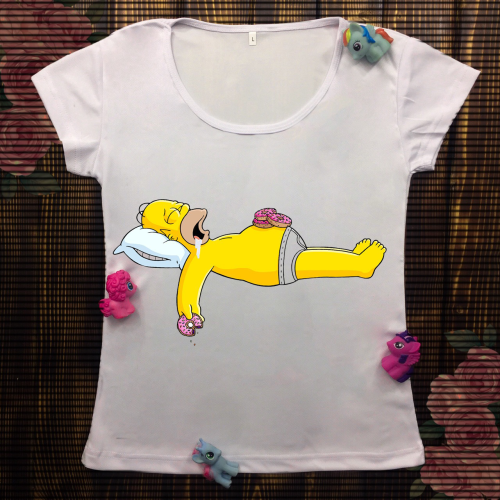 Жіноча футболка з принтом - Гомер і пончики