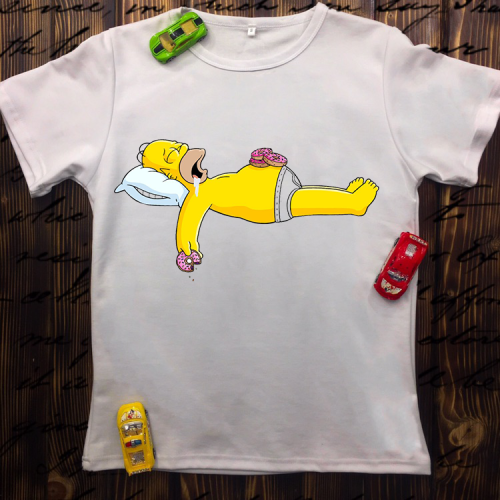 Чоловіча футболка з принтом - Гомер і пончики