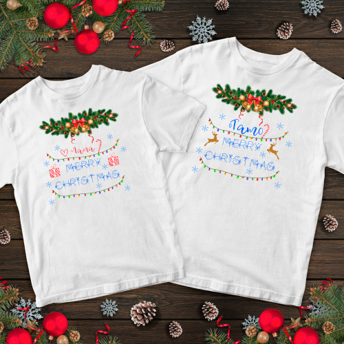Парні футболки з принтом - Merry Christmas тато/мама