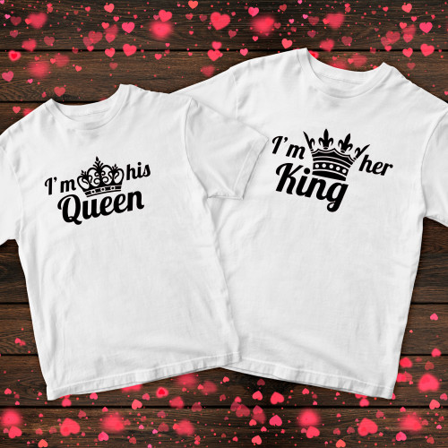 Парні футболки з принтом - I`m her king, I`m his queen