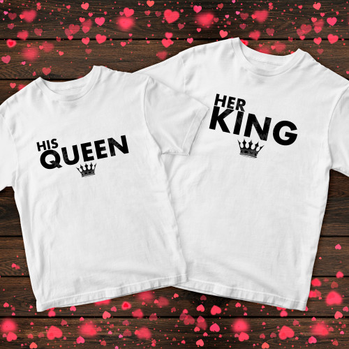 Парні футболки з принтом - Her king, his queen (3)
