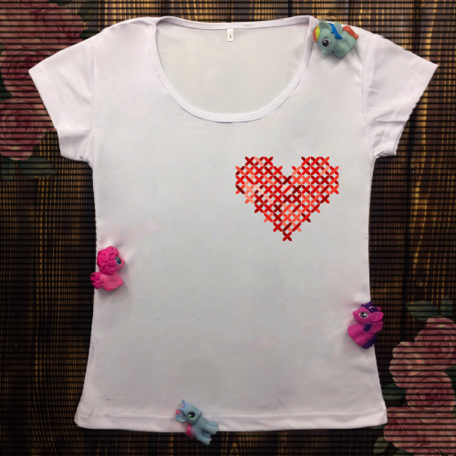 Жіноча футболка з принтом - Вишивка червоне серце