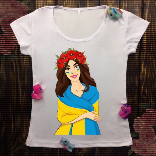 Жіноча футболка з принтом - Українка у вінку