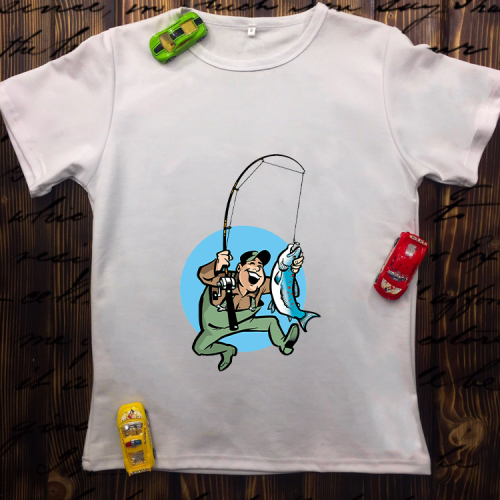 Чоловіча футболка з принтом - Рибак з рибою