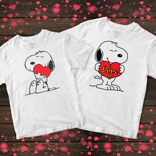 Парні футболки з принтом - Собачка з сердечком