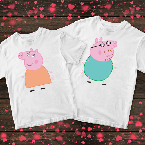 Парні футболки з принтом - Тато свин і мама свинка