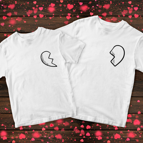 Парні футболки з принтом - Половинки серця