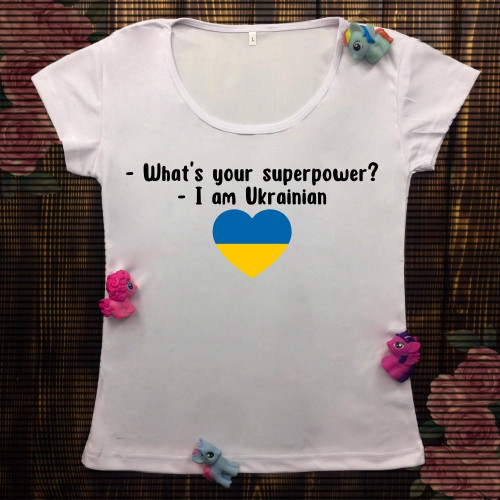 Жіноча футболка з принтом - Яка твоя суперсила? 