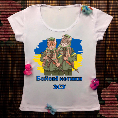 Жіноча футболка з принтом - Бойові котики ЗСУ