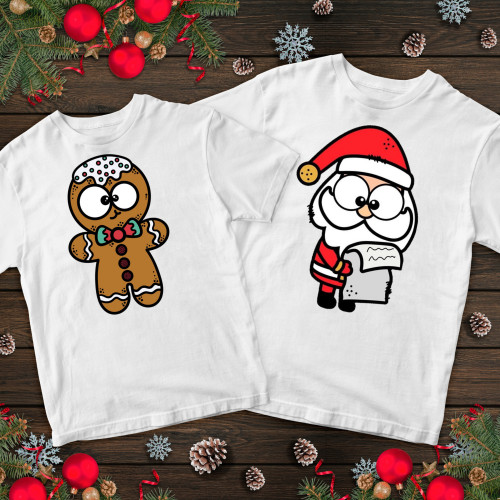 Парні футболки з принтом - Дід мороз і пряник