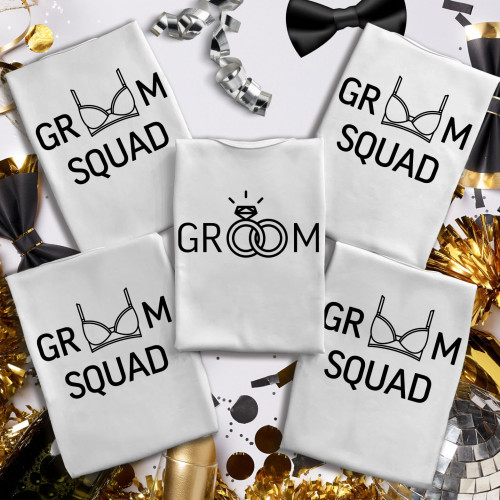 Сімейні футболки з принтом - Groom/Groom squad