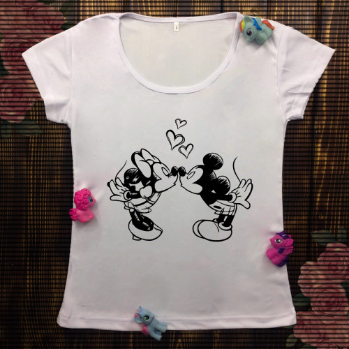 Жіноча футболка з принтом - Мікі і Міні маус