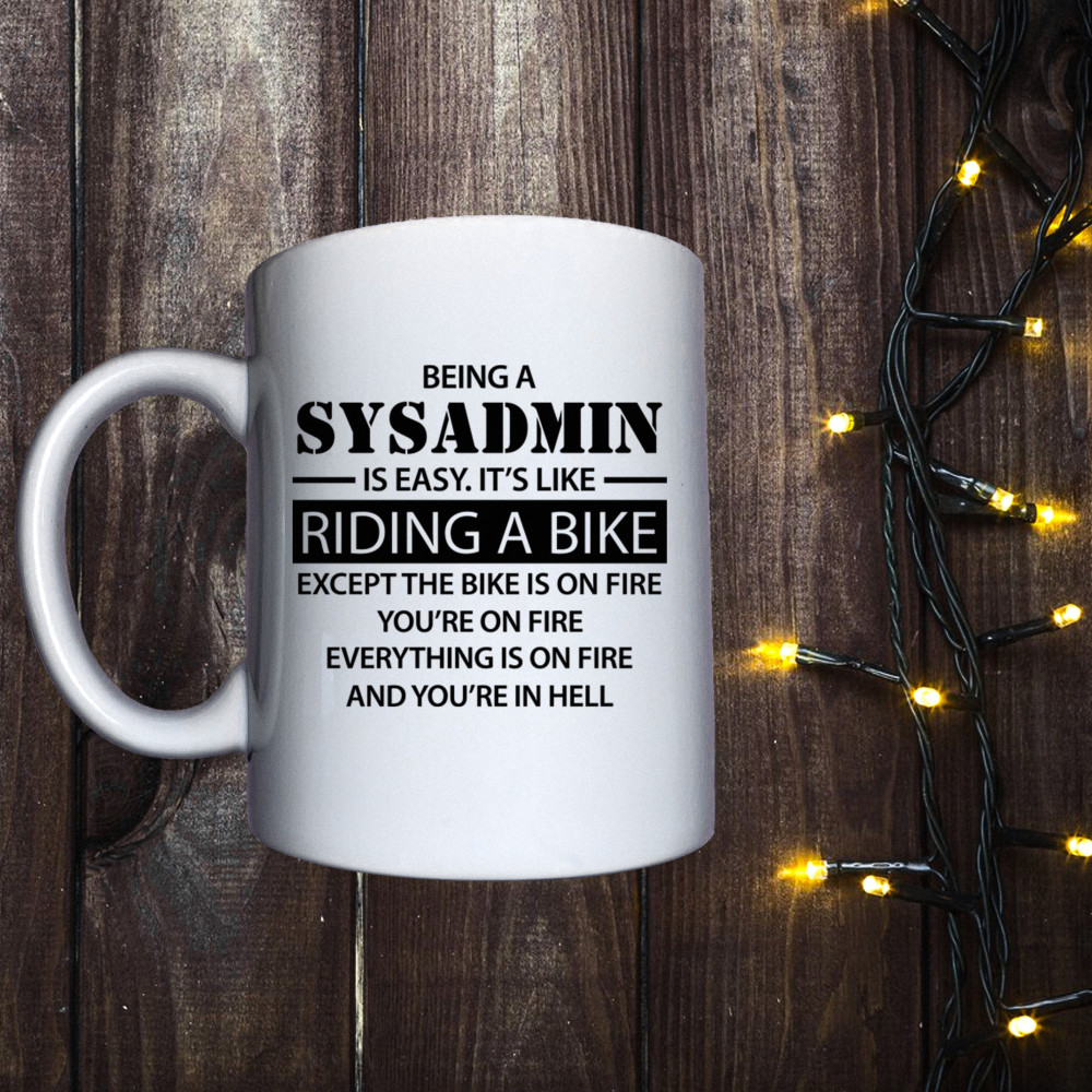 Чашка з принтом - Sysadmin Riding a bike
