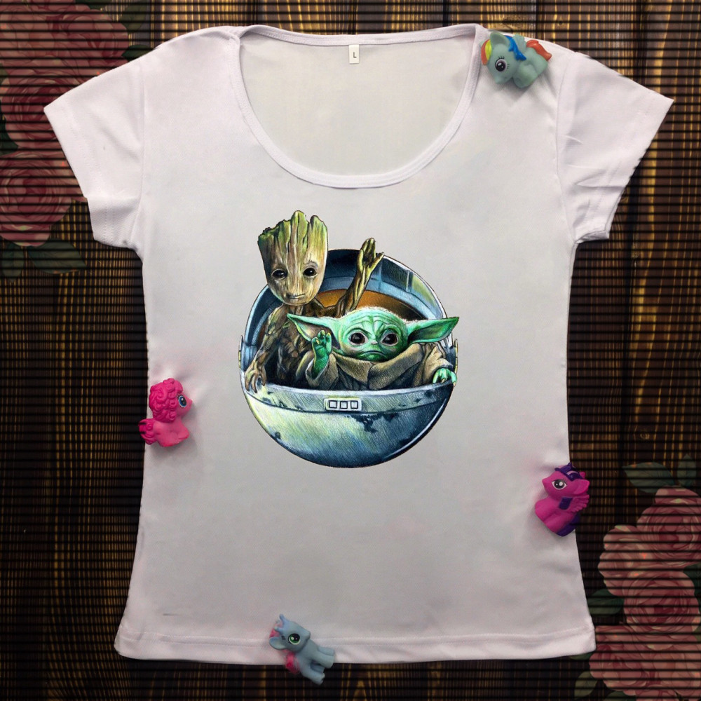 Жіноча футболка з принтом - Groot & Yoda 2 