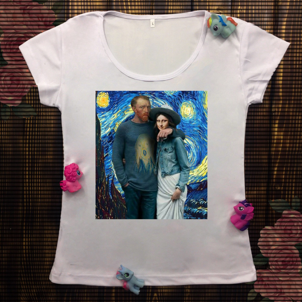 Жіноча футболка з принтом - Ван Гог і Мона Ліза