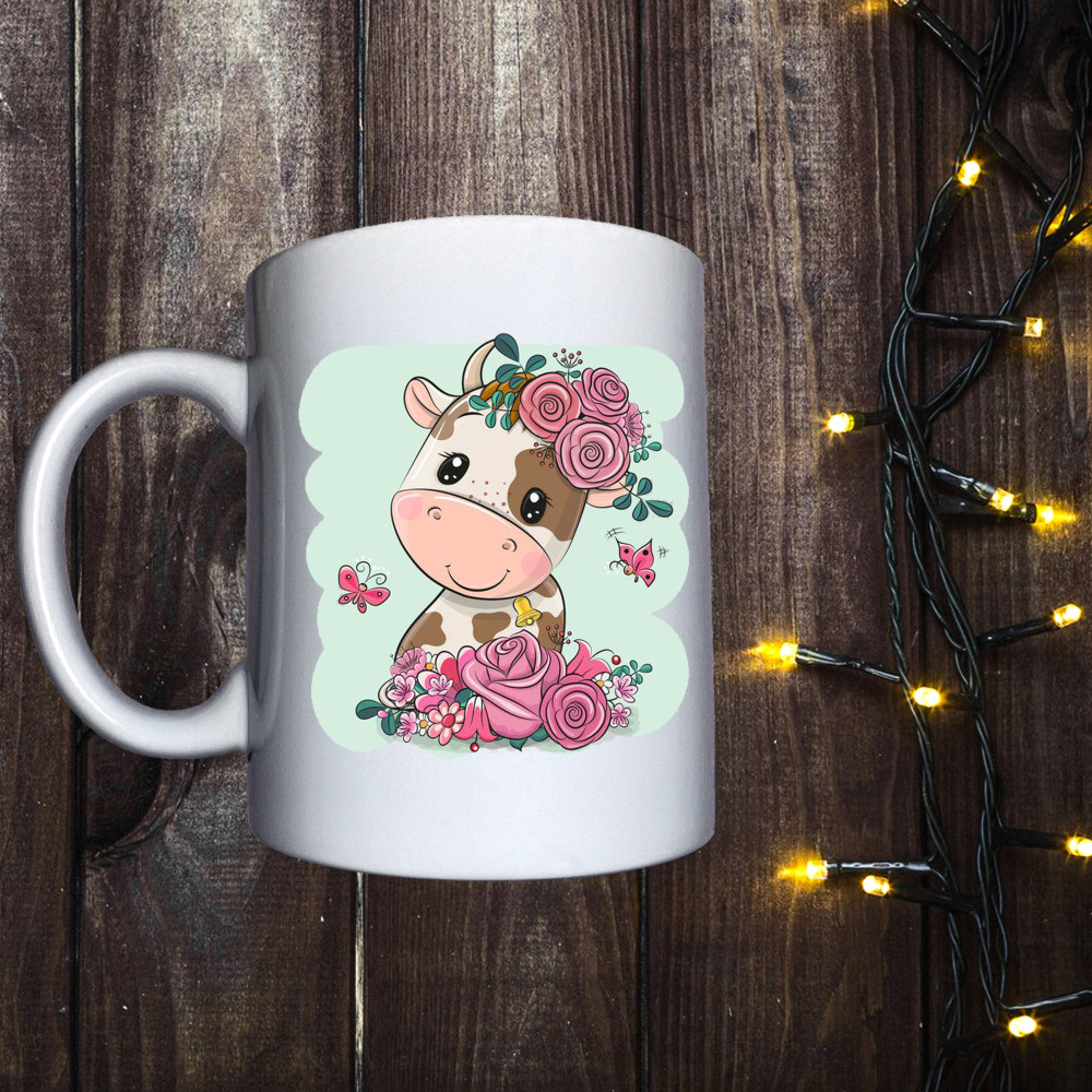 Чашка з принтом - Маленька корівка з квітами