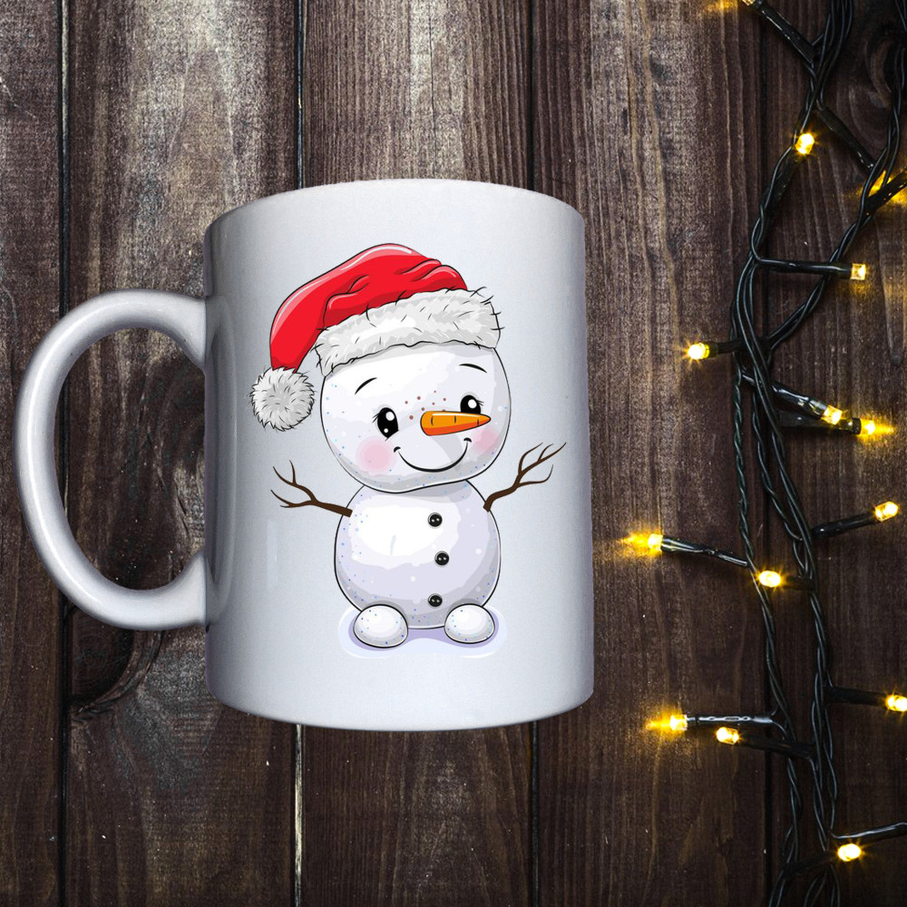 Чашка з принтом - Сніговик в шапці