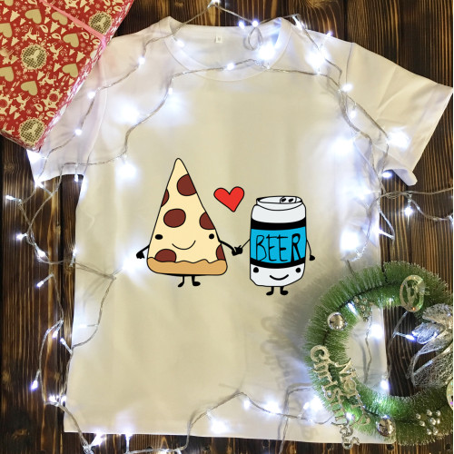 Чоловіча футболка з принтом - Пара Піца і Пиво