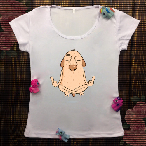 Жіноча футболка з принтом - Діггі медитує