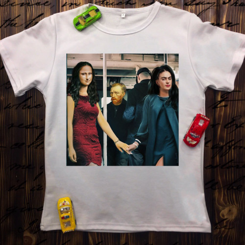 Чоловіча футболка з принтом - Мона Ліза в метро