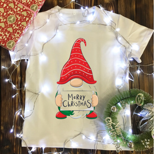 Дитяча футболка з принтом - Червоний гном Merry Christmas 