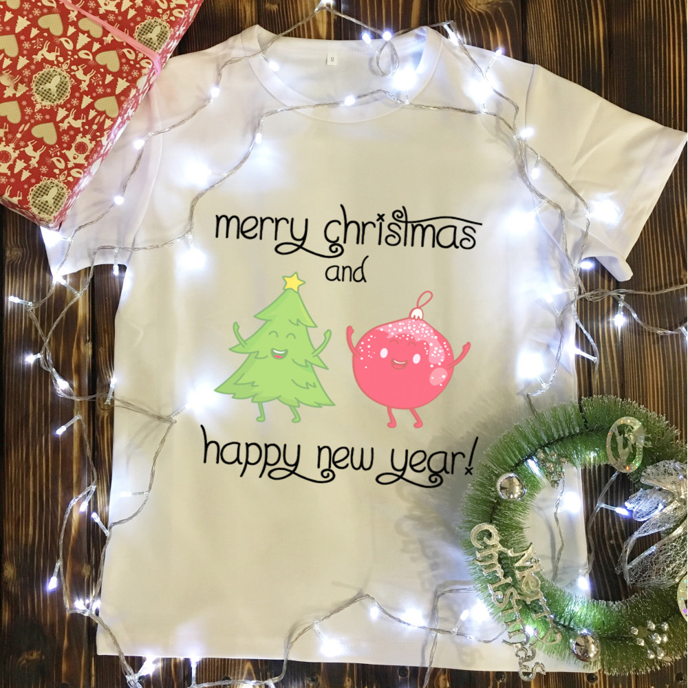 Чоловіча футболка з принтом - Ялинка з кулькою-Merry Christmas