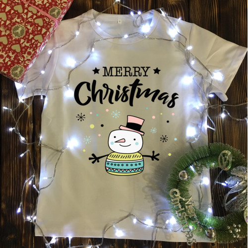 Чоловіча футболка з принтом - Merry Christmas - сніговик