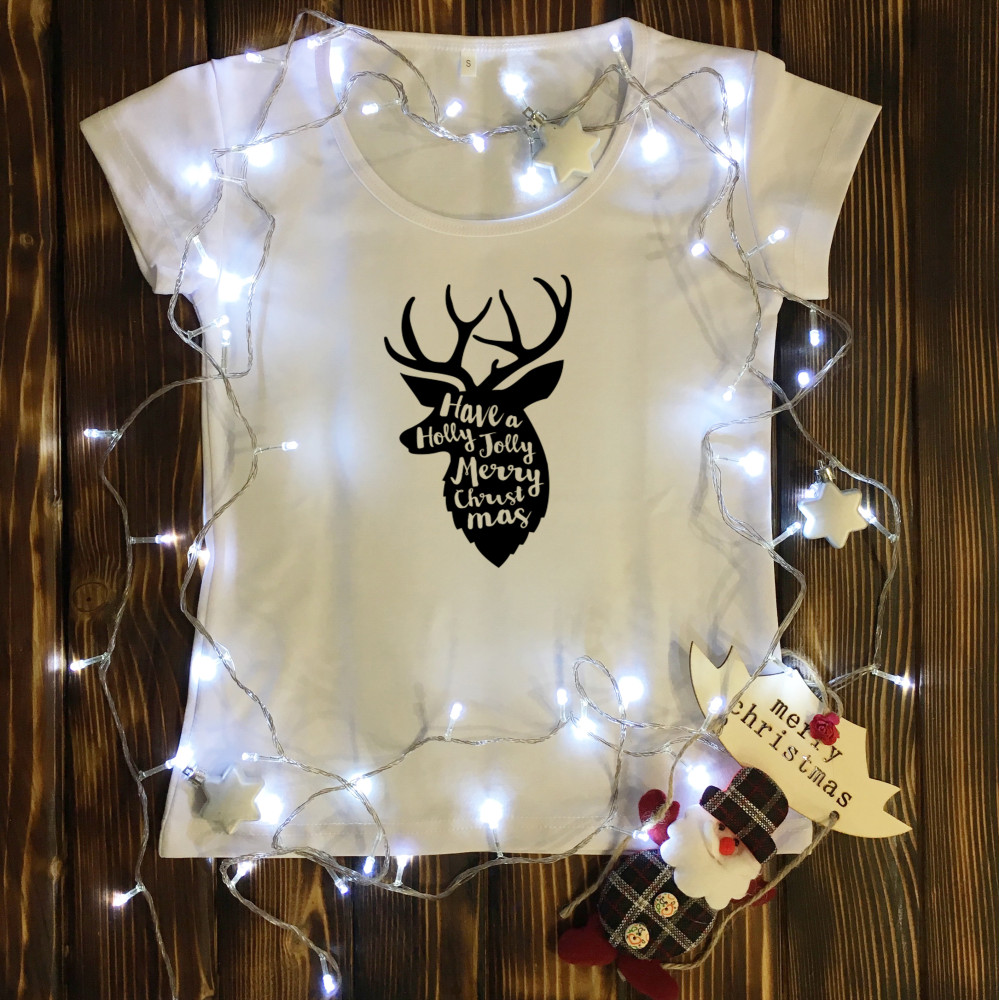 Жіноча футболка з принтом - Олень - Merry Christmas