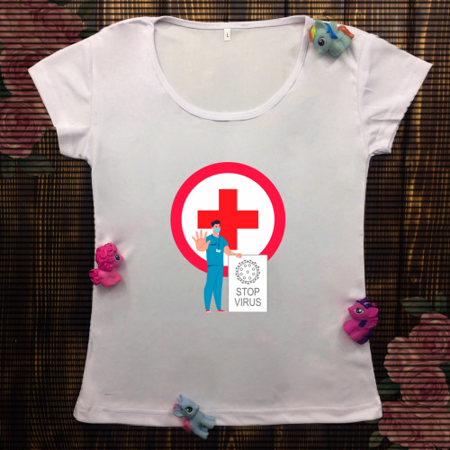 Жіноча футболка з принтом - Стоп вірус 