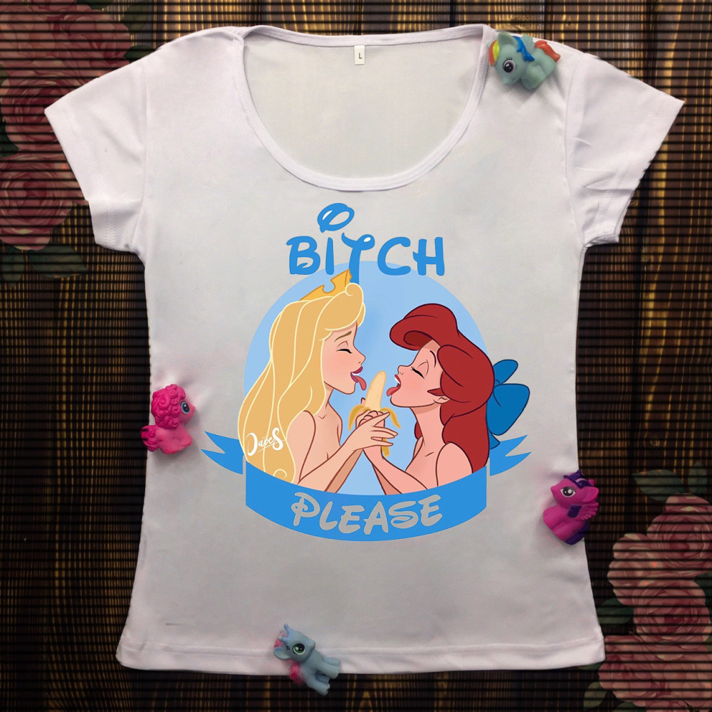 Жіноча футболка з принтом - Аврора і Аріель bitch