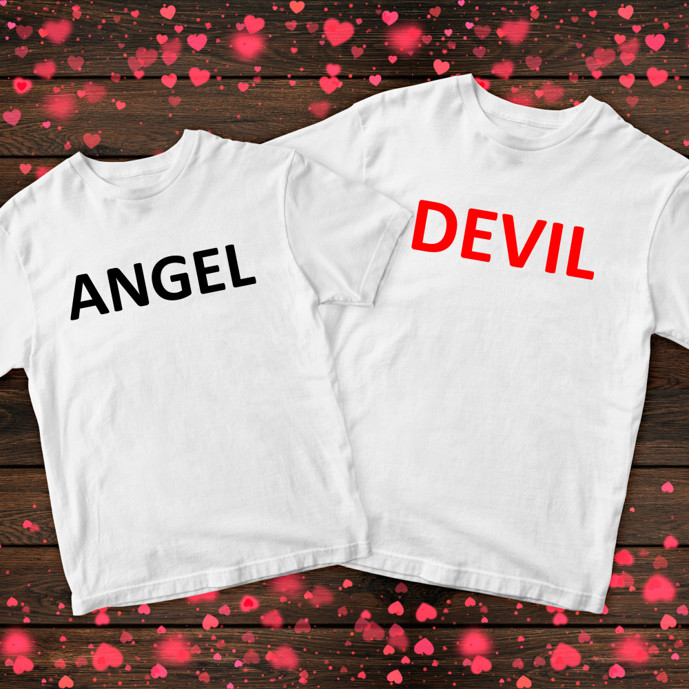 Парні футболки з принтом - Angel and Demon