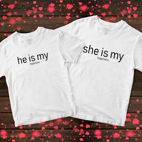 Парні футболки з принтом - She/He is my happiness