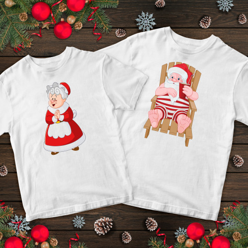 Парні футболки з принтом - Дід і Бабуся мороз -2