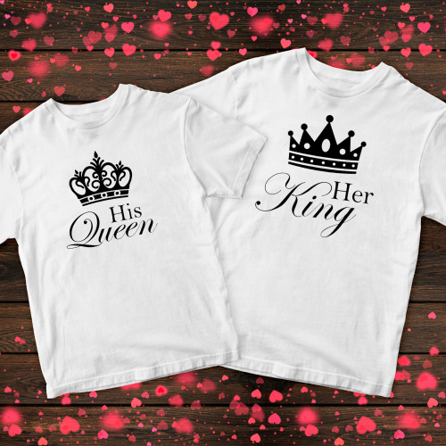 Парні футболки з принтом - Her king, his queen