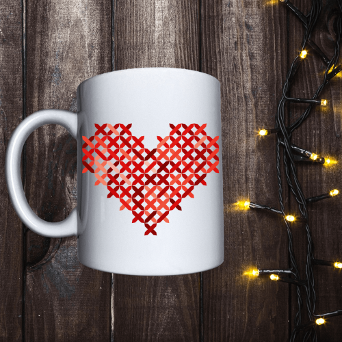 Чашка з принтом - Вишивка червоне серце 