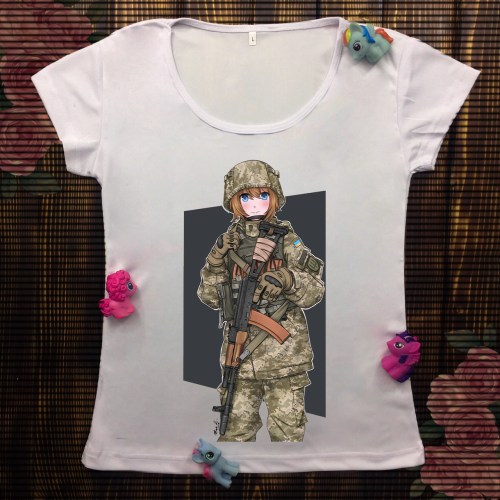 Жіноча футболка з принтом - Військова дівчина