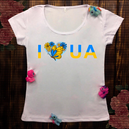 Жіноча футболка з принтом - I love UA